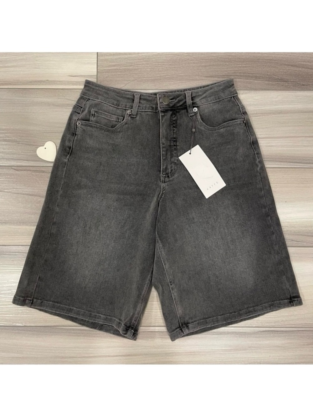 NWT KAFFE KAzina Women's Long Denim Shorts Size Medium (Danish 38) Dark Grey